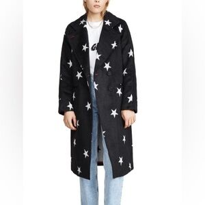 Avec Les Filles Star Print Coat in Navy and White